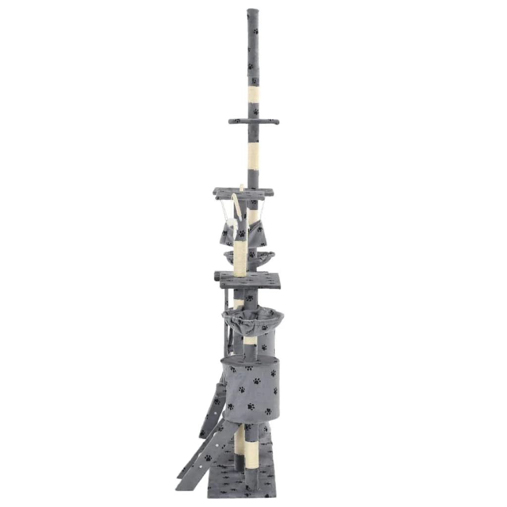 Tiragraffi albero per gatti cuccia per gatti giocattolo animale di peluche 230-250 cm impronte di zampe grigio 3702047