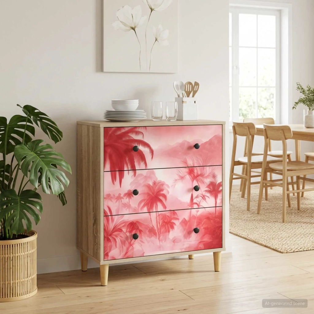 Cassettiera AACHEN Stampa di palme rosa 66 x 36,5 x 75 cm 8007366