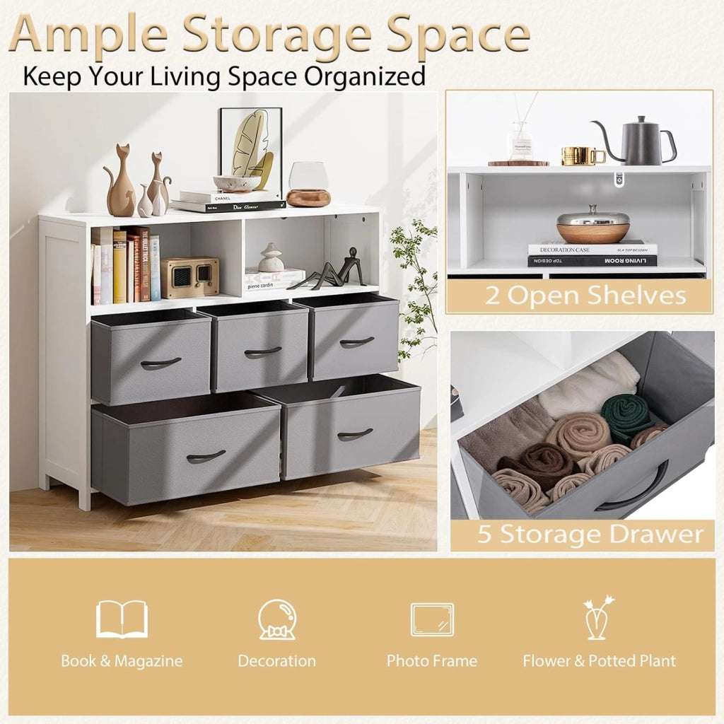 Cassettiera a 5 Cassetti, Comò Camera da Letto in Tessuto, Mobiletto Cucina con Maniglie, Scomparti e 5 Tiretti Pieghevoli, Armadio Multiuso per Bagno, Ingresso, Soggiorno, 100 x 30 x 78 cm