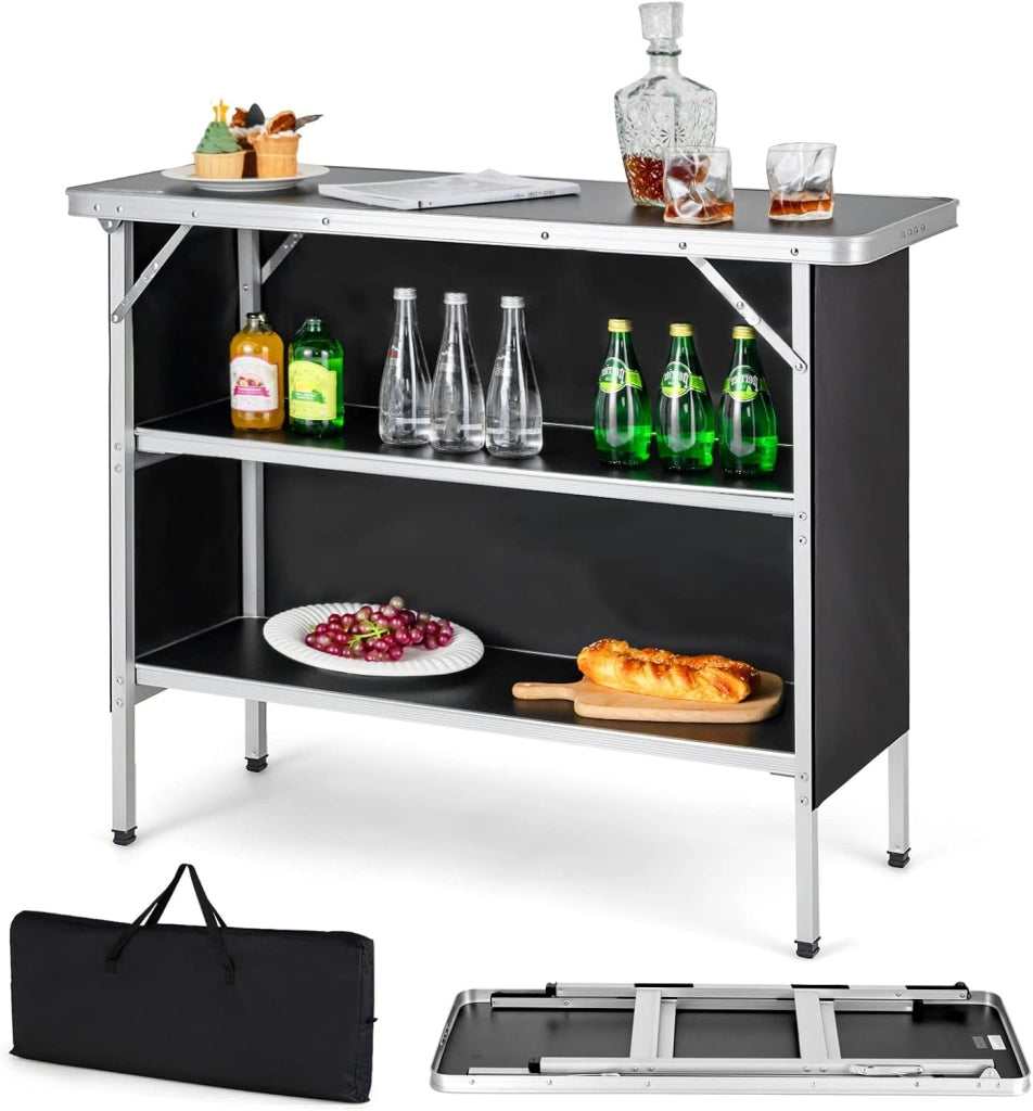 Tavolo Pieghevole con Borsa da Trasporto, Tavolo da Picnic con 3 Livelli di Stoccaggio, Tavolo da Giardino in Alluminio, Tavolino per Picnic, Barbecue, Feste (Venatura del Legno)