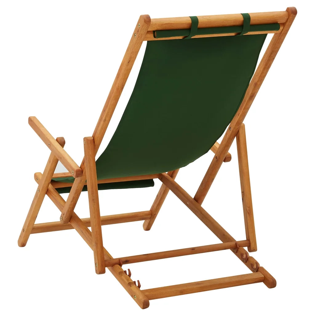 Sdraio Pieghevole in Massello di Eucalipto e Tessuto Verde cod mxl 67405