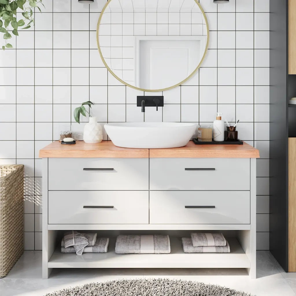 Piano Bagno Marrone 140x60x(2-6) cm Legno Massello Trattato CFW7579742