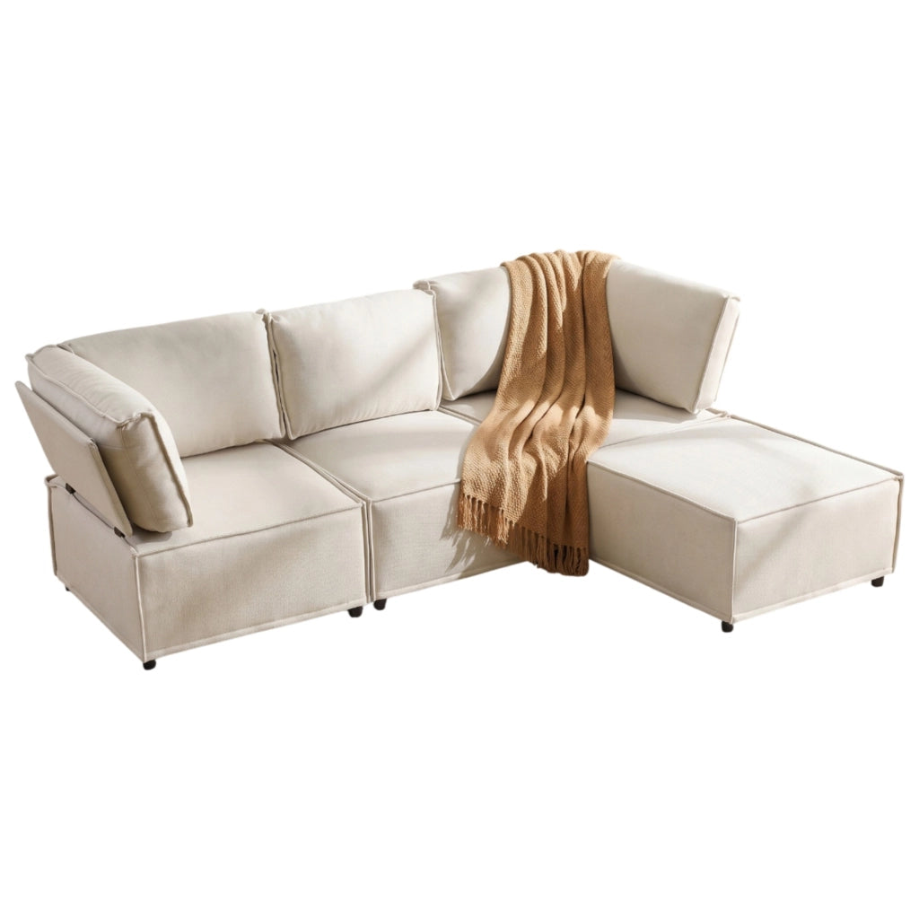 Divano modulare componibile - configurazione flessibile e funzione relax - in tessuto - beige