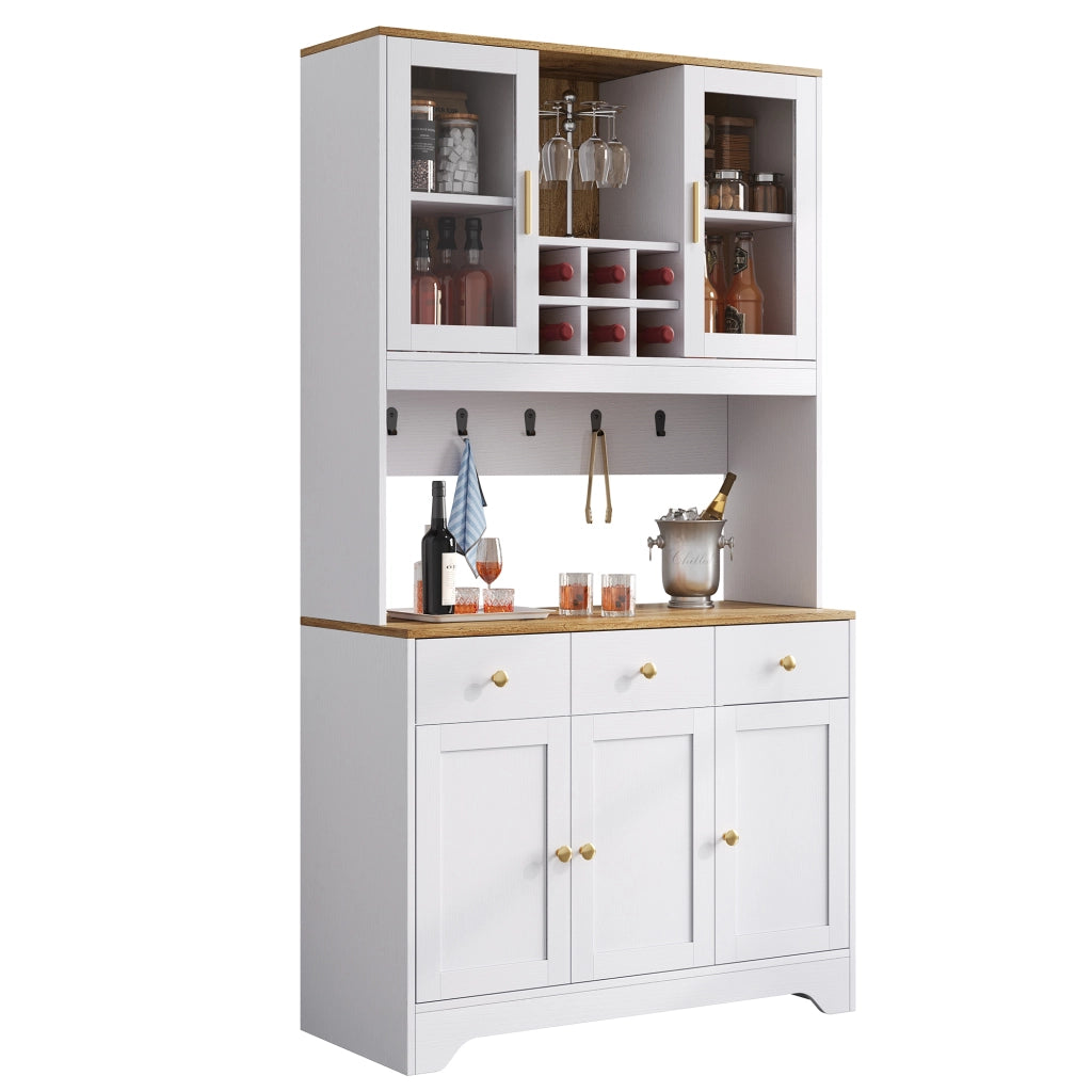 Madia Alta con 5 Ante; 3 Cassetti e Vani Aperti con Ante in Acrilico per Soggiorno in MDF 94;5 x 30 x 175;5 cm Bianco