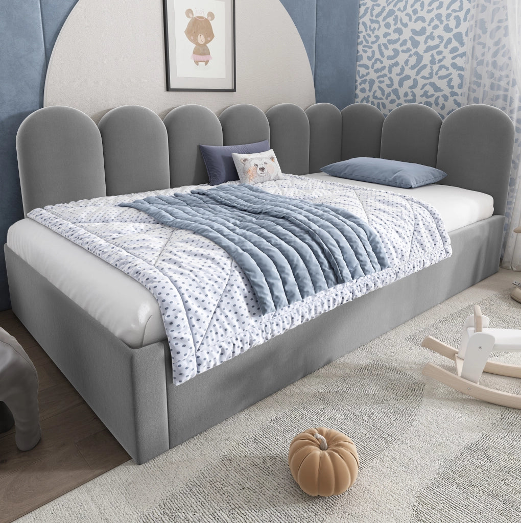 Divano letto 90x200 cm con letto estraibile e griglia; velluto grigio (Senza materasso)