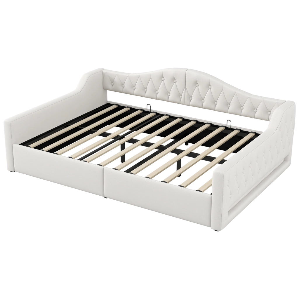 Letto a Divanetto 140x200 cm; LED laterale; Contenitore - Beige