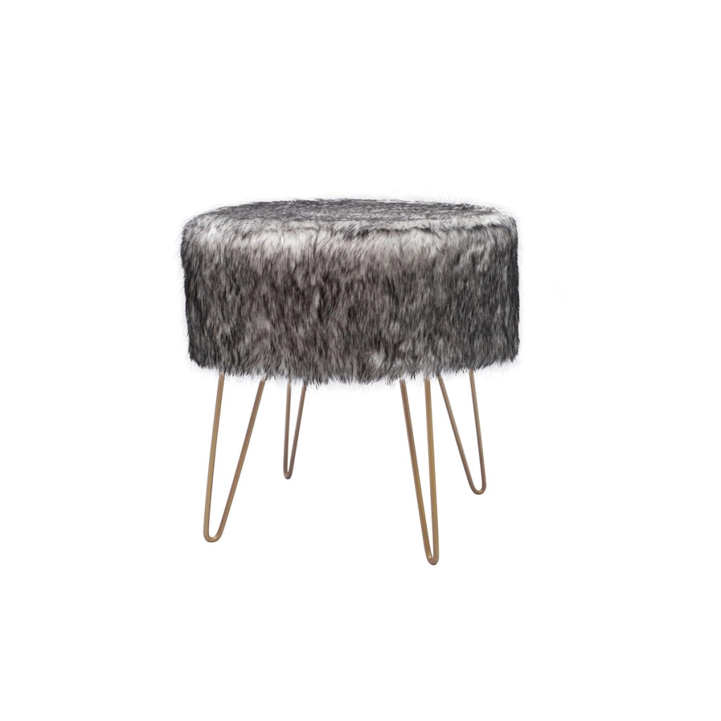 Pouf rotondo Mio in eco-pelliccia bianca e metallo antracite Vikasa Home