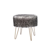 Pouf rotondo Mio in eco-pelliccia bianca e metallo antracite Vikasa Home