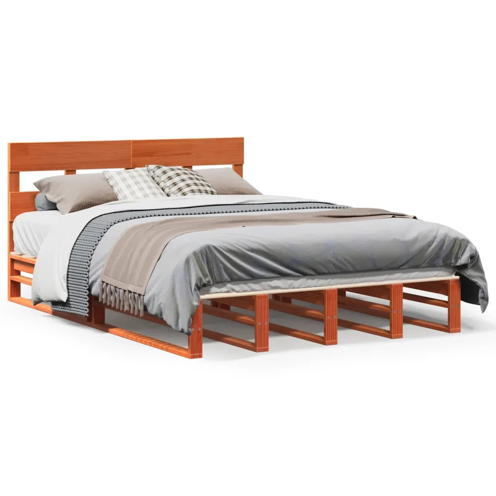 Letto senza Materasso Marrone Cera 135x190 cm in Legno di Pino 3302314
