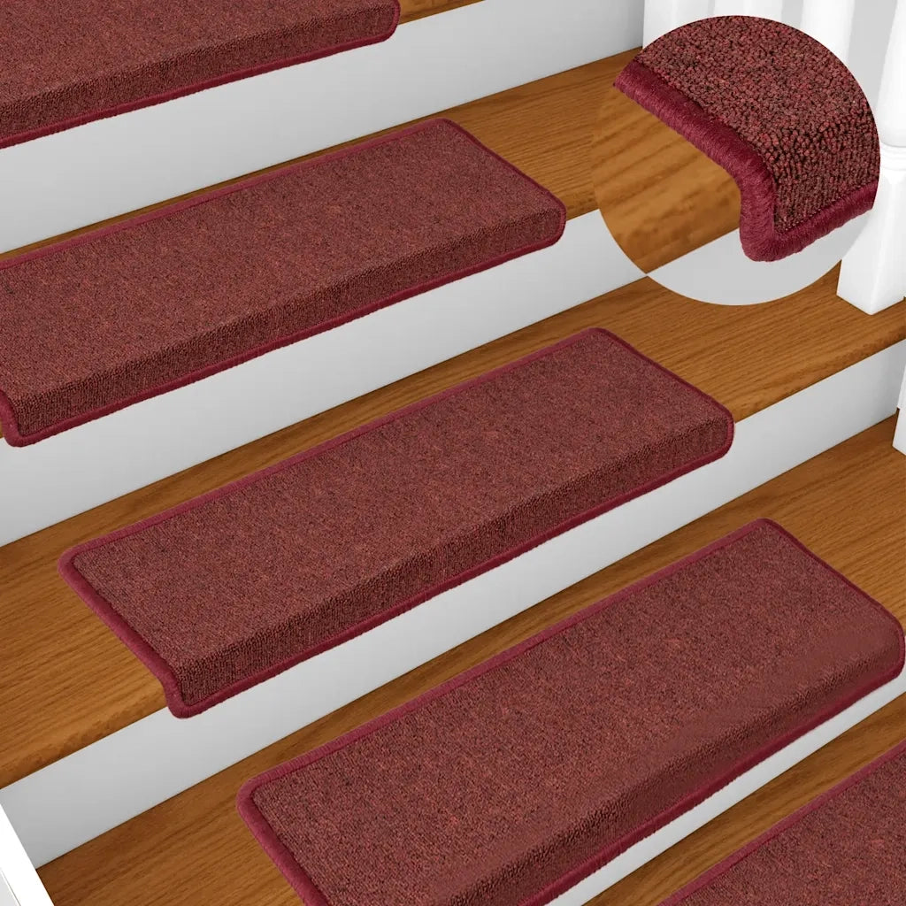Tappetini per scale 30 pz 65x21x4 cm Bordeaux bordo rettangolare