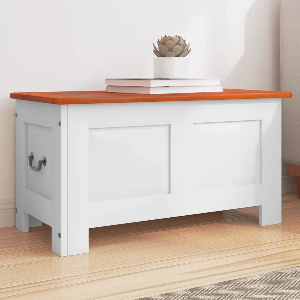 Cassapanca con Coperchio Marrone e Bianco Legno Massello Acacia CFW1087291