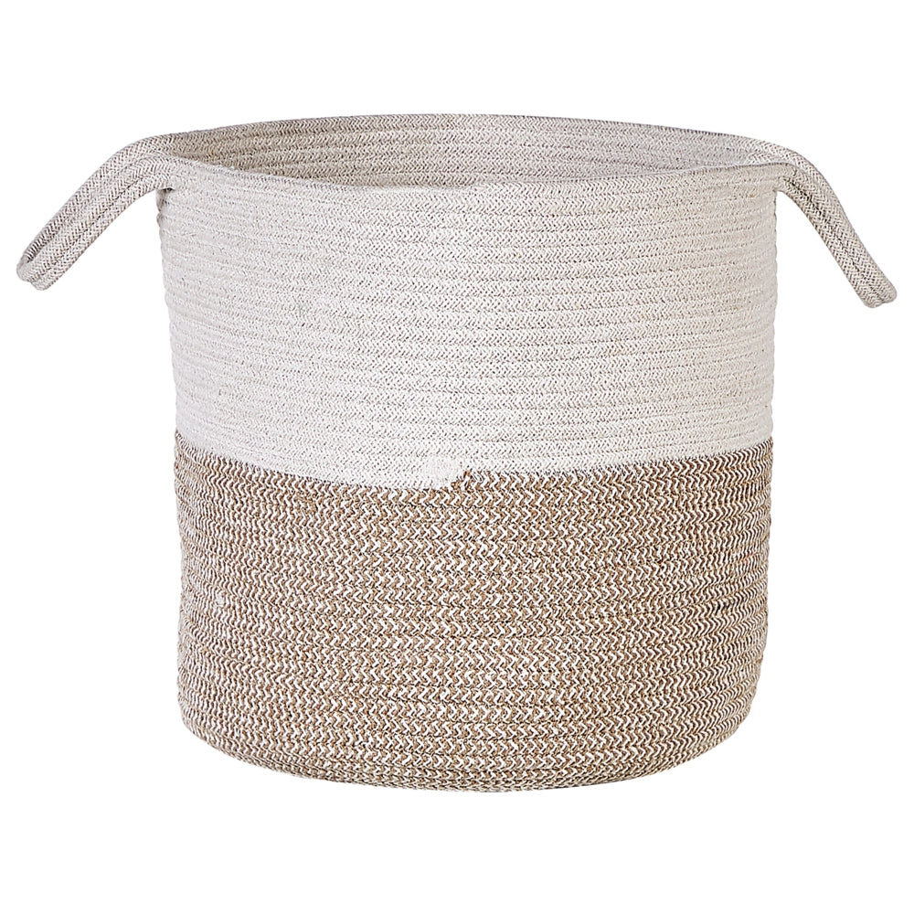 Set di 2 cestini in tessuto di cotone beige bianco 35/33 cm per la decorazione boho dell'ornamento