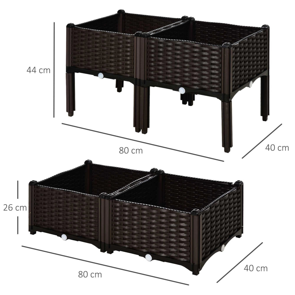Set 4 Fioriere Quadrate Giardino ¨C Minimal ¨C Marrone 40x40x26/44 cm