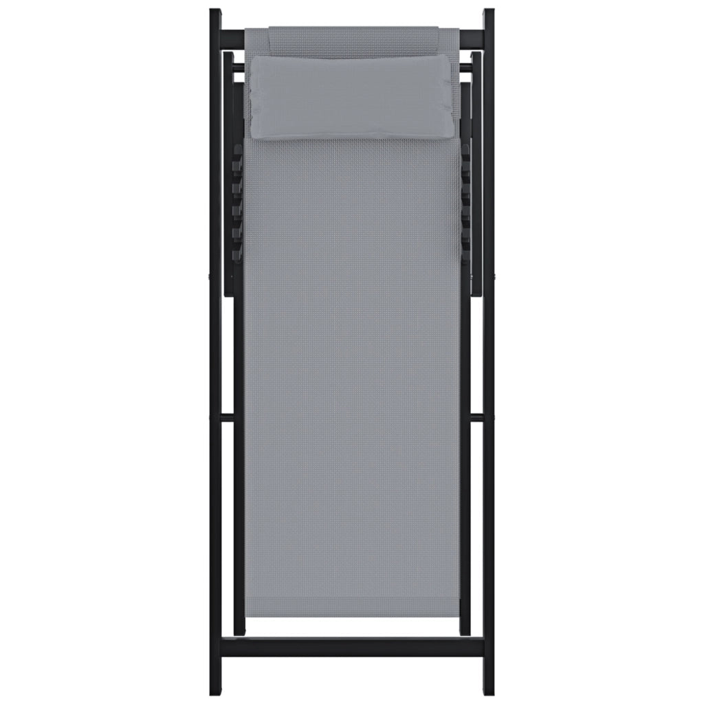 Set di 2 Sdrai Da Giardino Schienale Regolabile Pieghevole Ergonomica Con Cuscino Traspirante Struttura Nera In Alluminio Da Esterno Piscina Mare Portata 160 Kg Grigio
