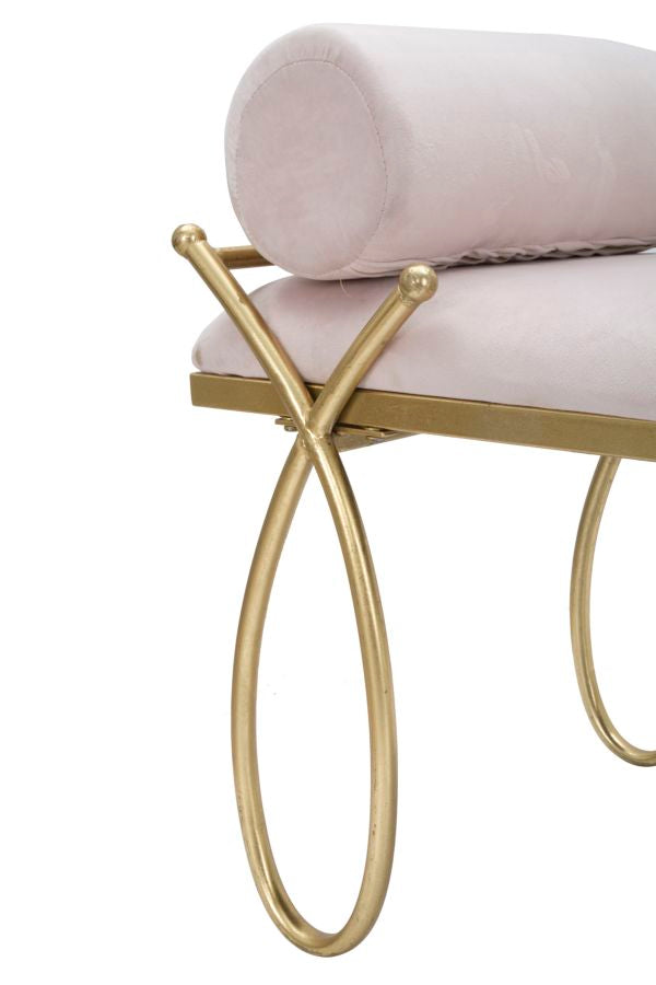 Panca Ribbon Rosa 112,5x49x53 cm in Ferro e MDF e Spugna e Poliestere Rosa e Oro