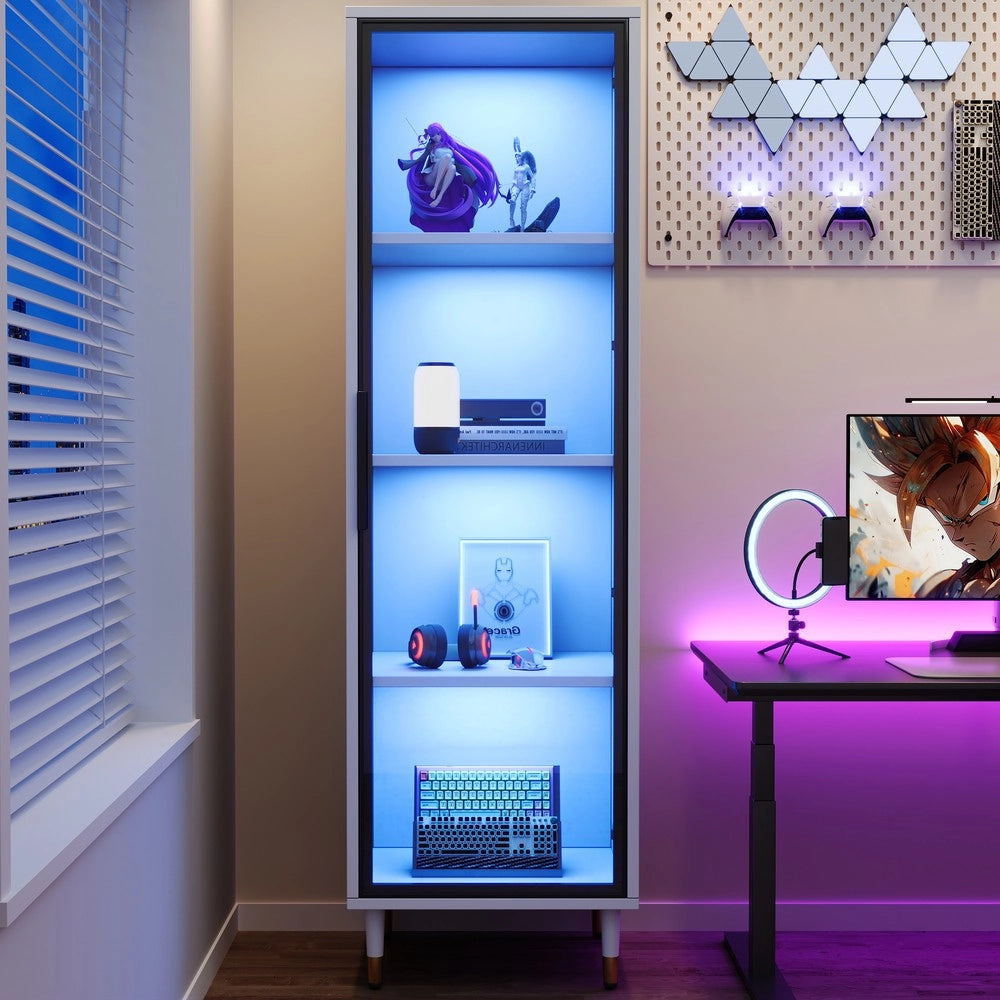 Vetrina con LED ¨C Xylo ¨C Bianca, Vetro Fum¨¦, Luce RGB, 170 cm