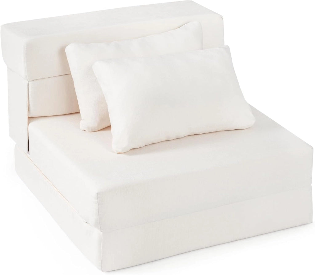 3 in 1 Divano Letto Pieghevole, Poltrona Letto Convertibile con 2 Cuscini, Divano a 2 Posti in Tessuto Chenille, per Soggiorno Camera da Letto Ufficio (Beige,L)