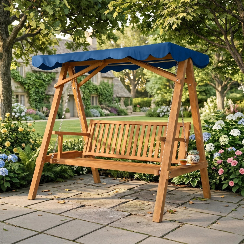 Dondolo da Giardino 3 Posti in Legno con Baldacchino ¨C zephmum ¨C 210x130x185cm