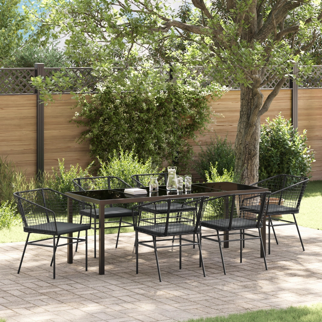 Set da Pranzo da Giardino in 7 Pezzi con Cuscini Rattan Sintetico Nero