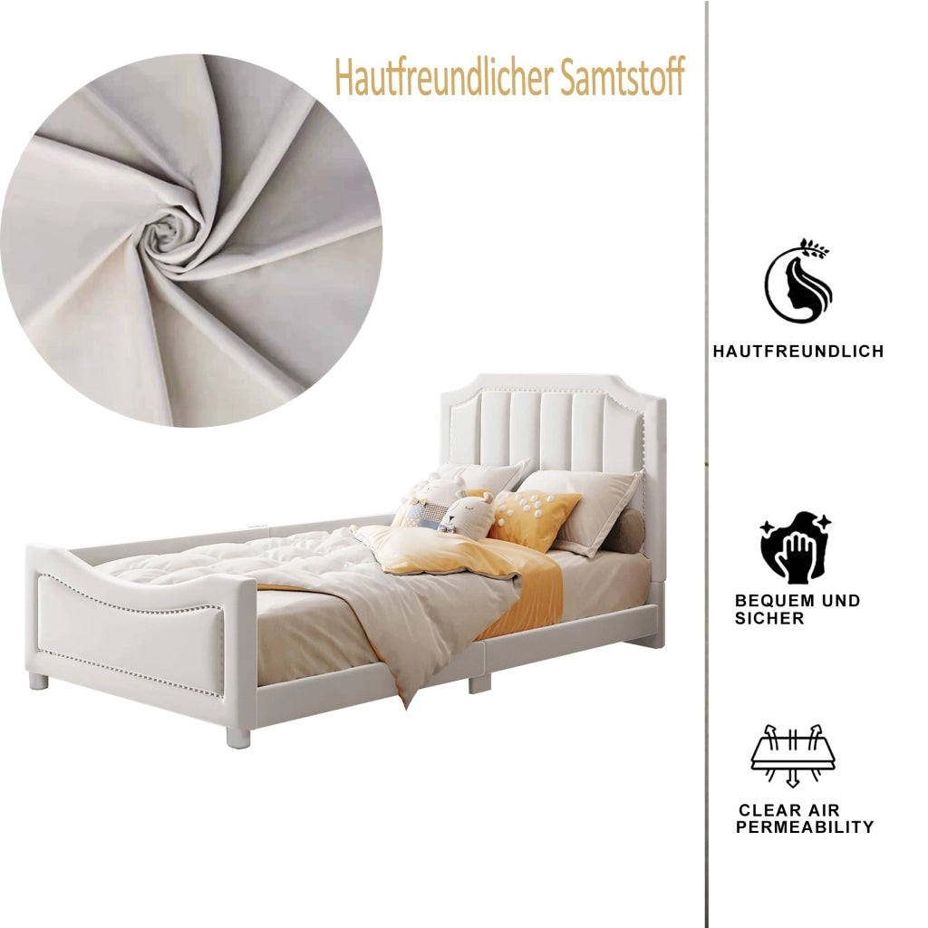 Letto per Bambini 90x200 cm; Letto Singolo - Divano; con Sponda - Flanella - Beige
