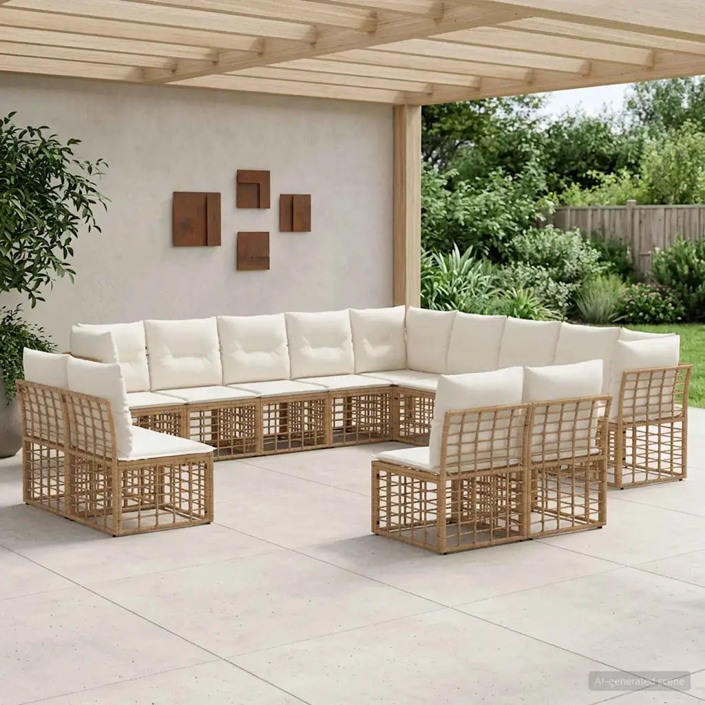 Set di divani da esterno Naturale e Bianco Crema Poliestere