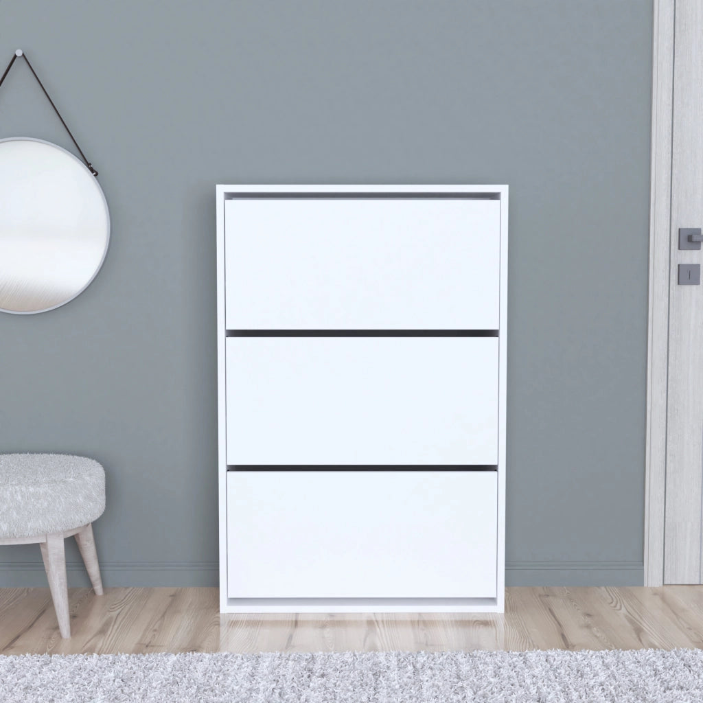 Scarpiera Salvaspazio Slim con 3 Contenitori Ribaltabili Portascarpe Stretto da Ingresso Capienza 18 Paia 110 x 73,5 x 24 cm - Bianco [en.casa]