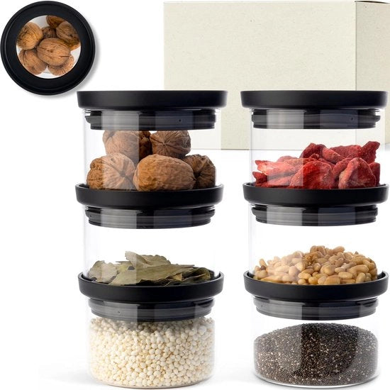 Set di 6 contenitori in vetro ermetici con coperchi trasparenti - 350 ml - Per stoccaggio in armadio - Soluzione di stoccaggio ermetico per spezie