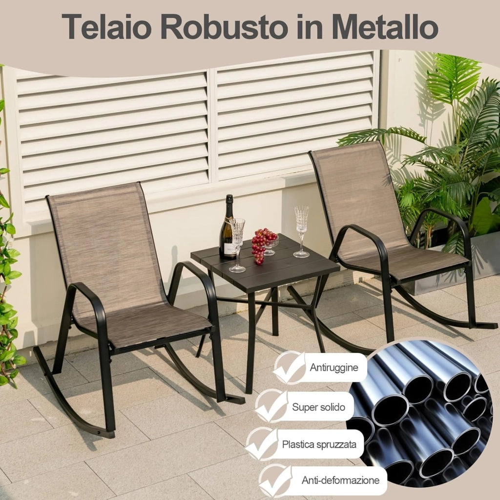 Sedie a Dondolo da Giardino 2 Pezzi, Dondoli da Esterno Ergonomici in Textilene Traspirante e Movimento Dolce, Sedie Dondolo da Balcone Terrazzo Giardino