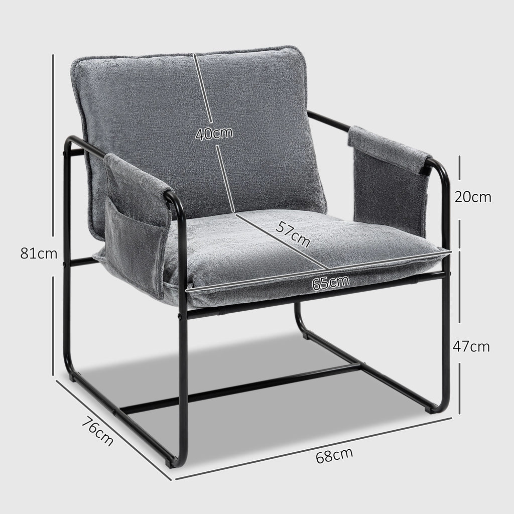 Poltrona Relax Moderna con Tappezzeria in Chenille e Struttura in Acciaio ¨C Zephmum ¨C Grigio 68x76x81 cm