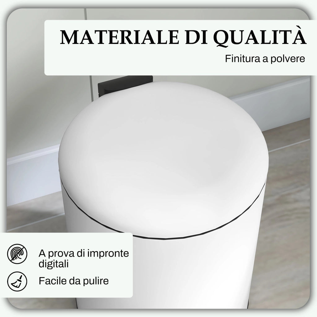 Pattumiera a Pedale 20 Litri 36x30x44,5 cm con Chiusura Silenziosa in Metallo e PP Crema