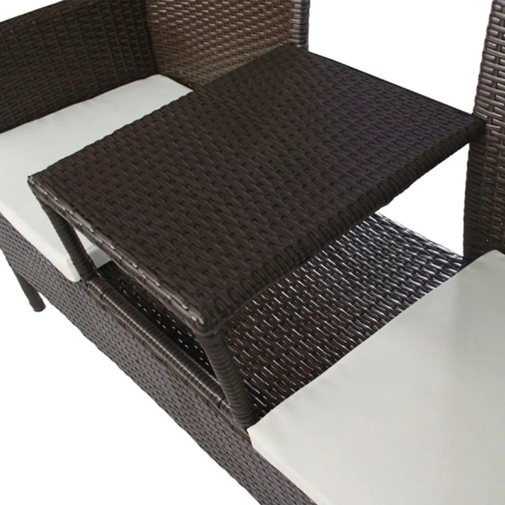 Divano da Giardino a 2 Posti con Tavolino in Polyrattan Marrone 42469