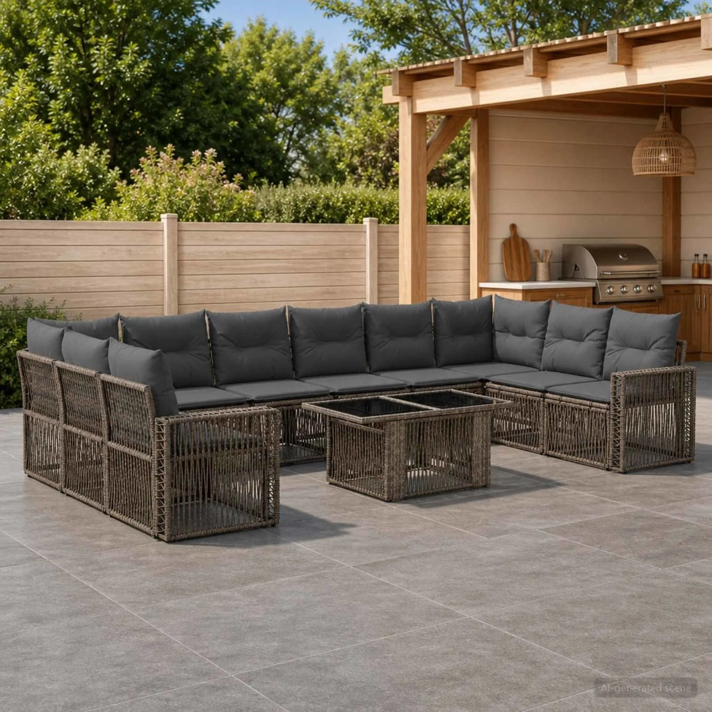 Set Divano da Giardino 11 pz Grigio e Grigio Scuro polyrattan 3436841