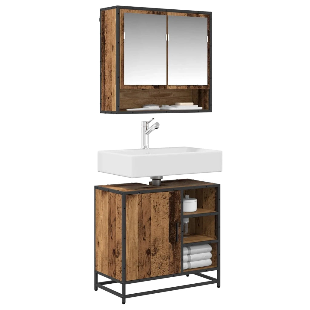 Set di mobili per il bagno 2 pz Legno vecchio 65 x 33 x 60 cm 3402554