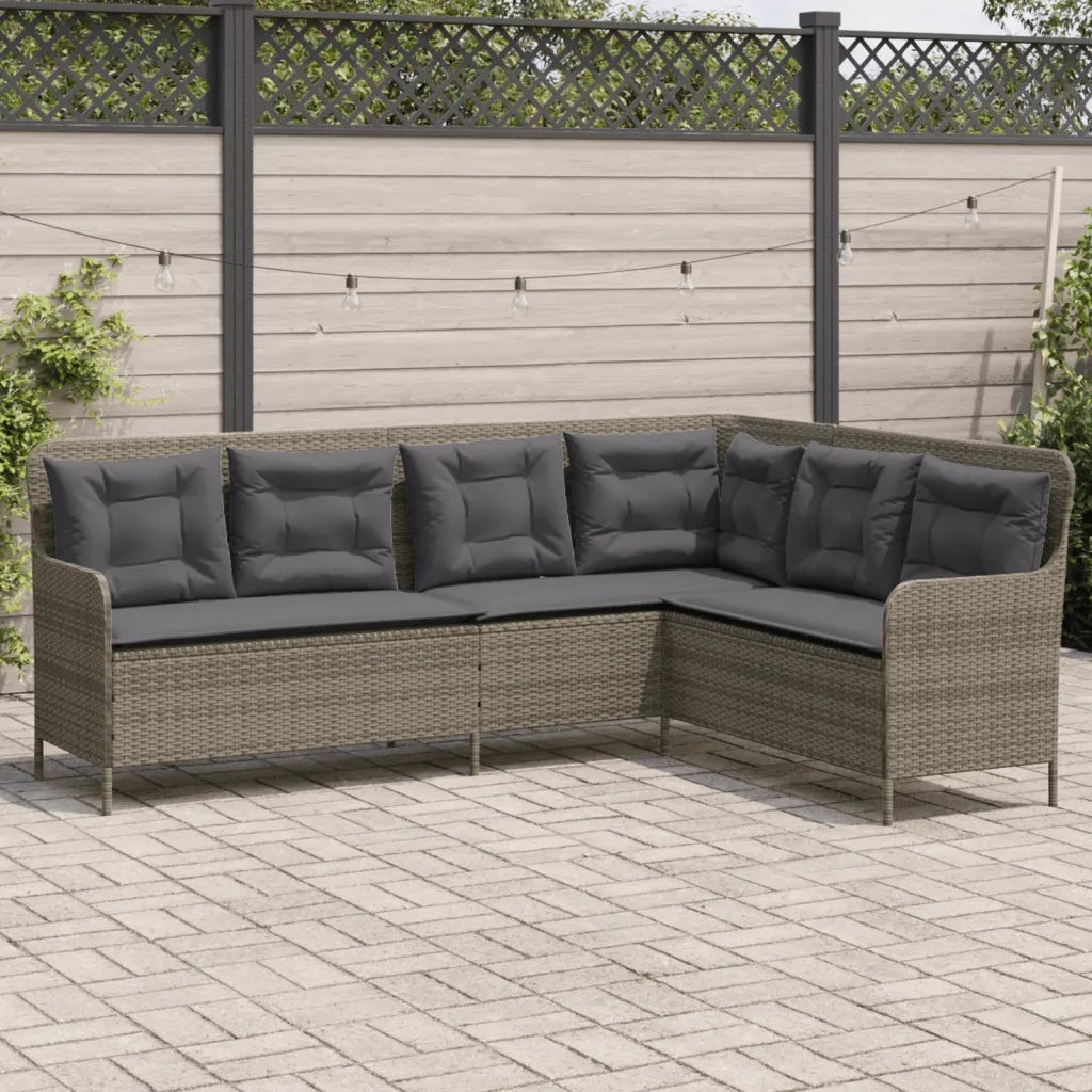 Divano da Giardino con Cuscini a L Grigio in Polyrattan