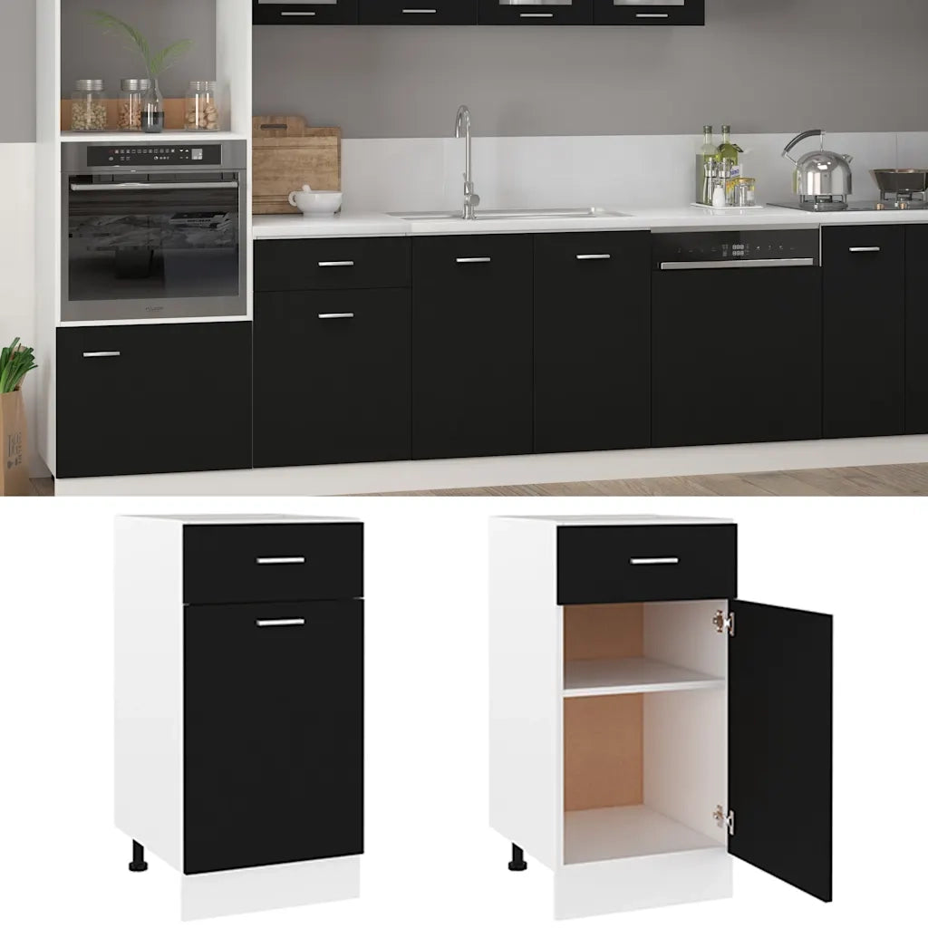 Pensile da cucina | Armadio Inferiore Cassetto ¡°Lyon¡± Nero 40x46x81,5cm
