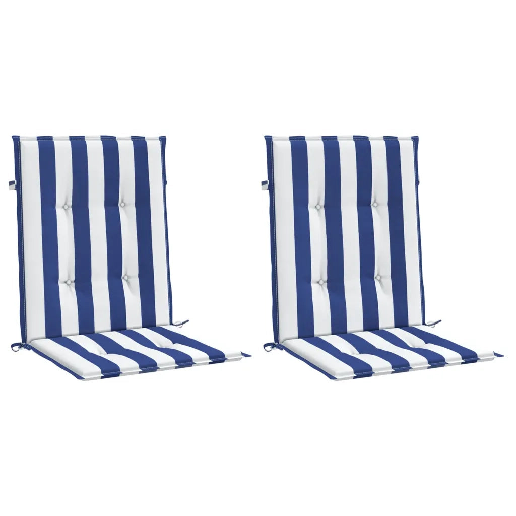 Cuscini Sedia Schienale Basso 2pz Strisce Bianche e Blu Tessuto 361319