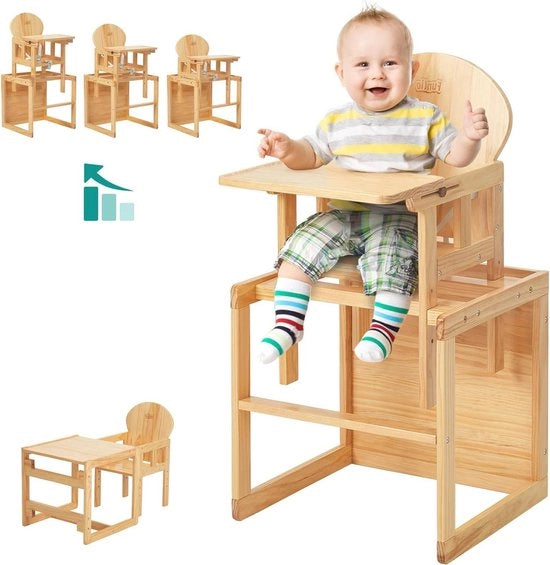 Culla 3-in-1 in legno per bambini da 3 a 6 anni - alta sedia, sedia a dondolo e set di tavolo per bambini