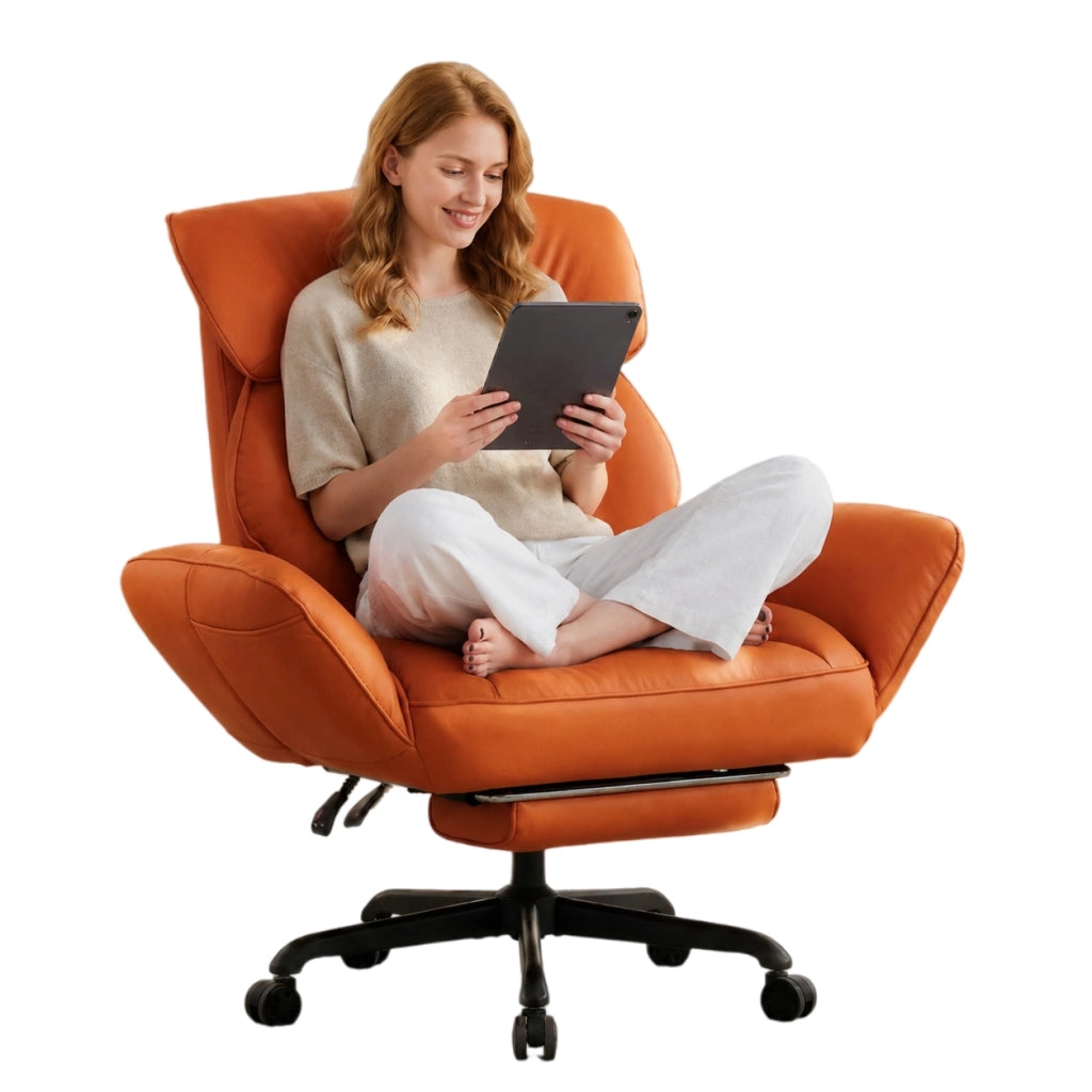 Sedia da ufficio ergonomica - Con corrimano e poggiapiedi - Con braccioli regolabili - Schienale regolabile - Arancione