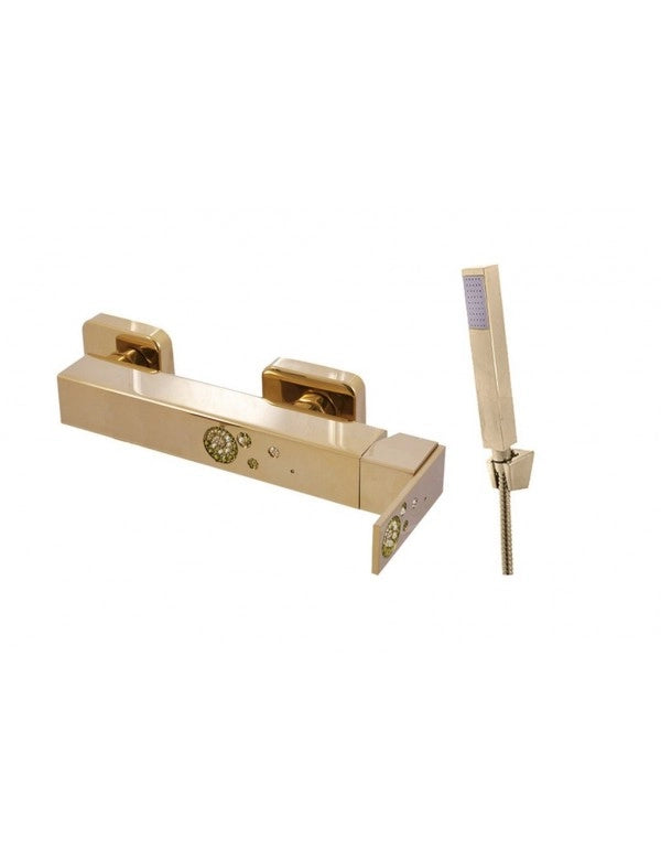 Miscelatore doccia da incasso con doccetta ROYAL decorato con pietra in ottone placcato oro