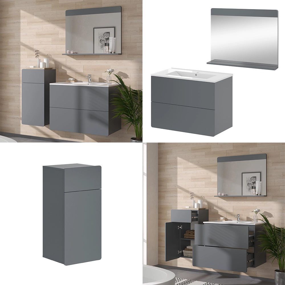 Vicco Set mobili bagno Grigio 4 pezzi con unità midi