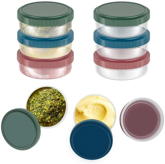 6 contenitori per dressing, contenitori per salse con coperchi ermetici, capacità 50 ml o 75 ml, contenitori per salse riutilizzabili, contenitori per snack e salate con coperchi ermetici, erbe per insalata (50 ml)