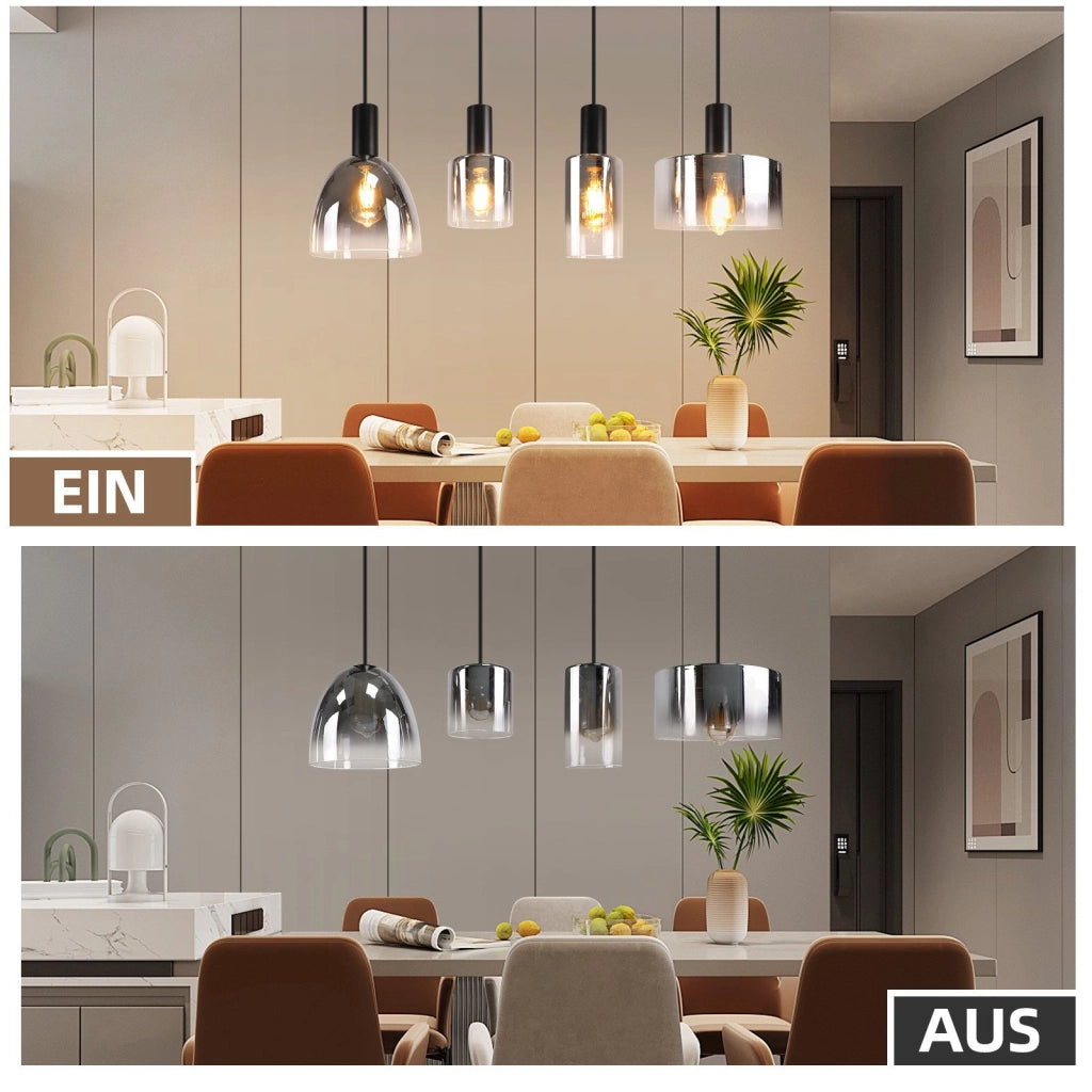 ZMH Lampada a Sospensione 4 Luci E27 Vintage Vetro Fum¨¦ Altezza Regolabile per Camera Cucina Senza Lampadina