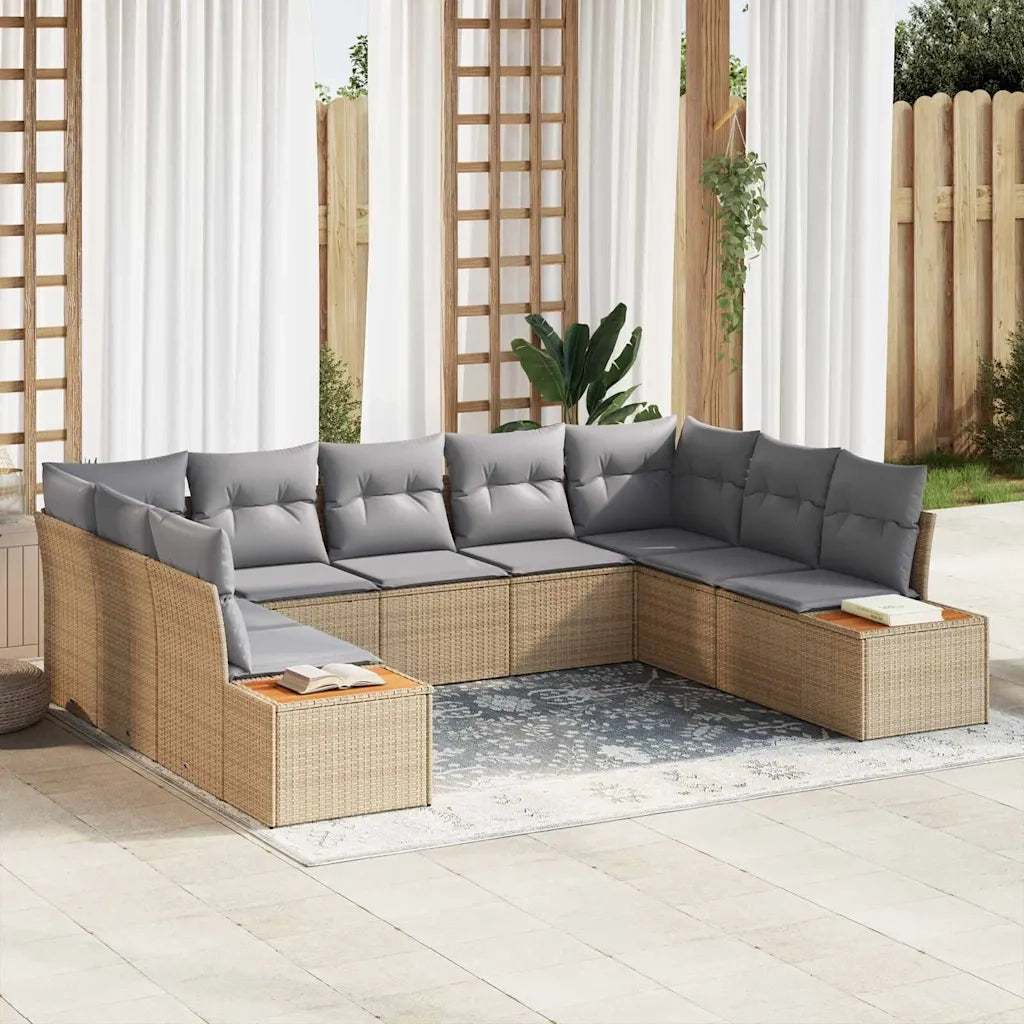 Set Divano da Giardino con cuscino 9 pcs Beige Poly Rattan 3348166