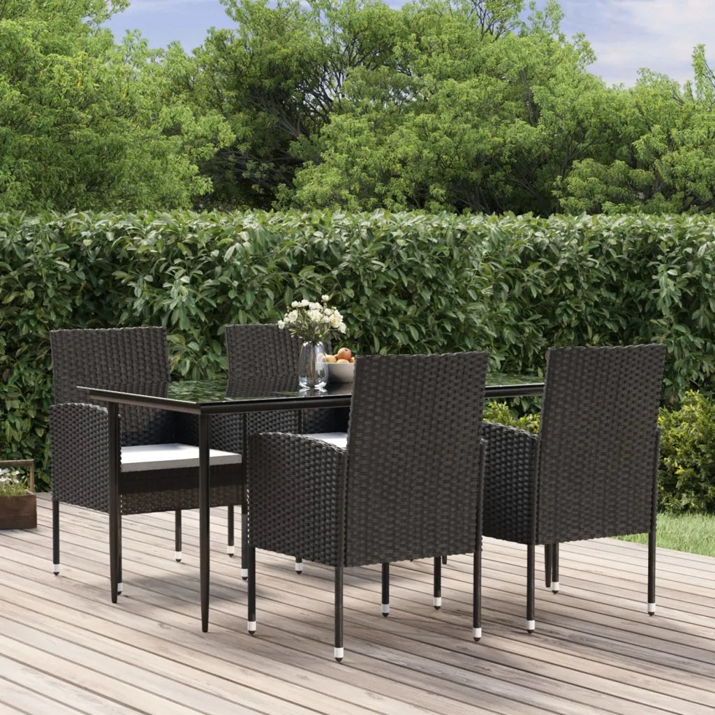 Set da Pranzo da Giardino 5 pz Nero con Cuscini in Polyrattan cod mxl 42746