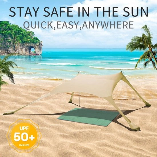 Tenda da sole elettrica 2 x 2.1 m SPF 50 con zonatura in lycra per esterno con schermo anti-vento con staffe di stabilizzazione con ombrello kaki.