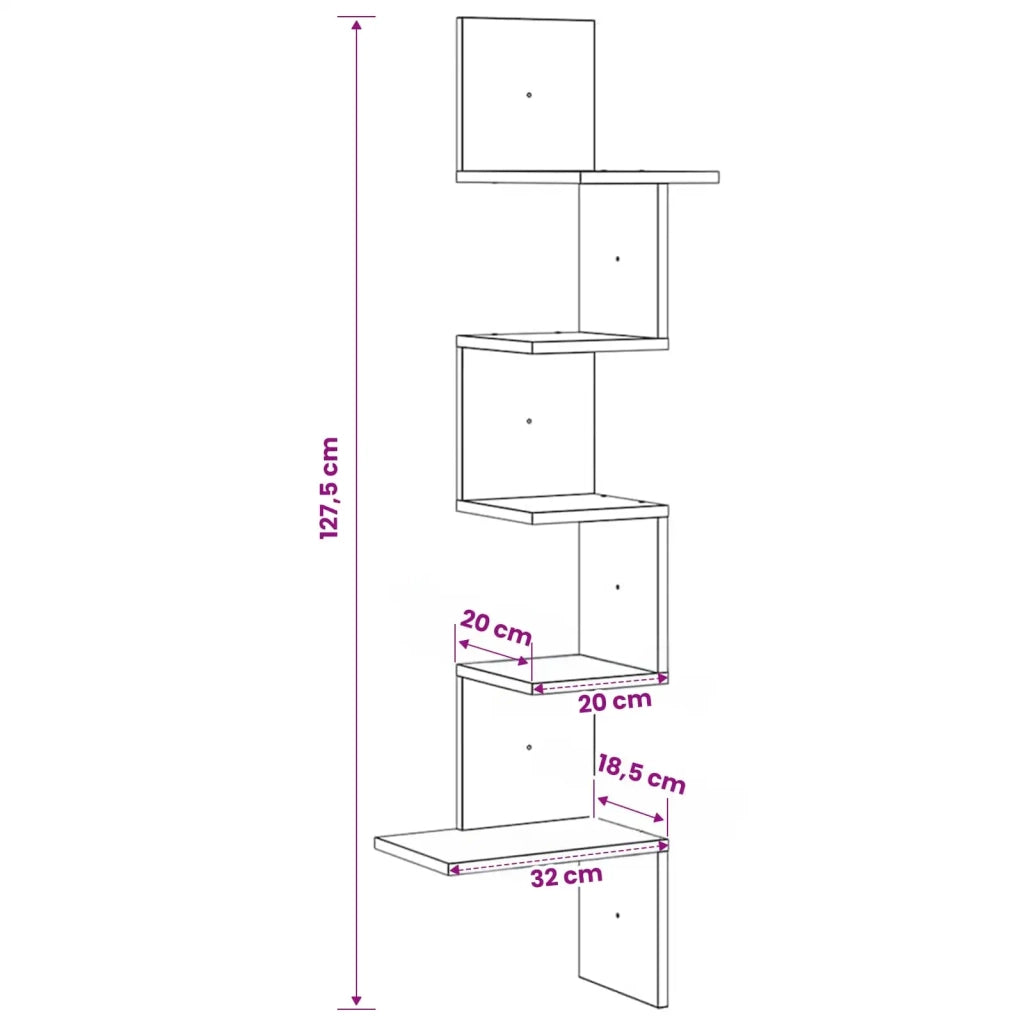 Scaffale Angolare Muro Nero 32x32x127,5 cm Legno Multistrato 860518