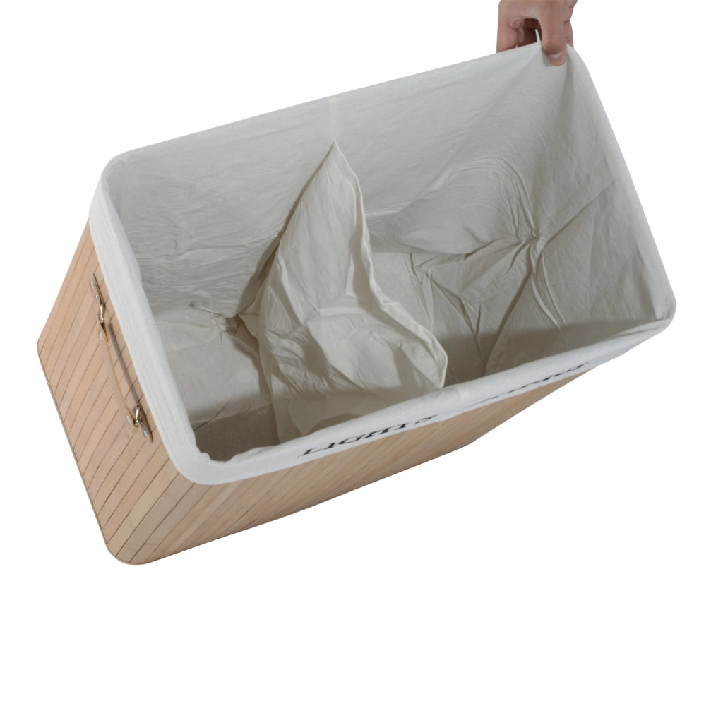 EasyComfort Cesta Portabiancheria in Bambù con Coperchio e Fodera Rimovibile, 52 x 32 x 63cm