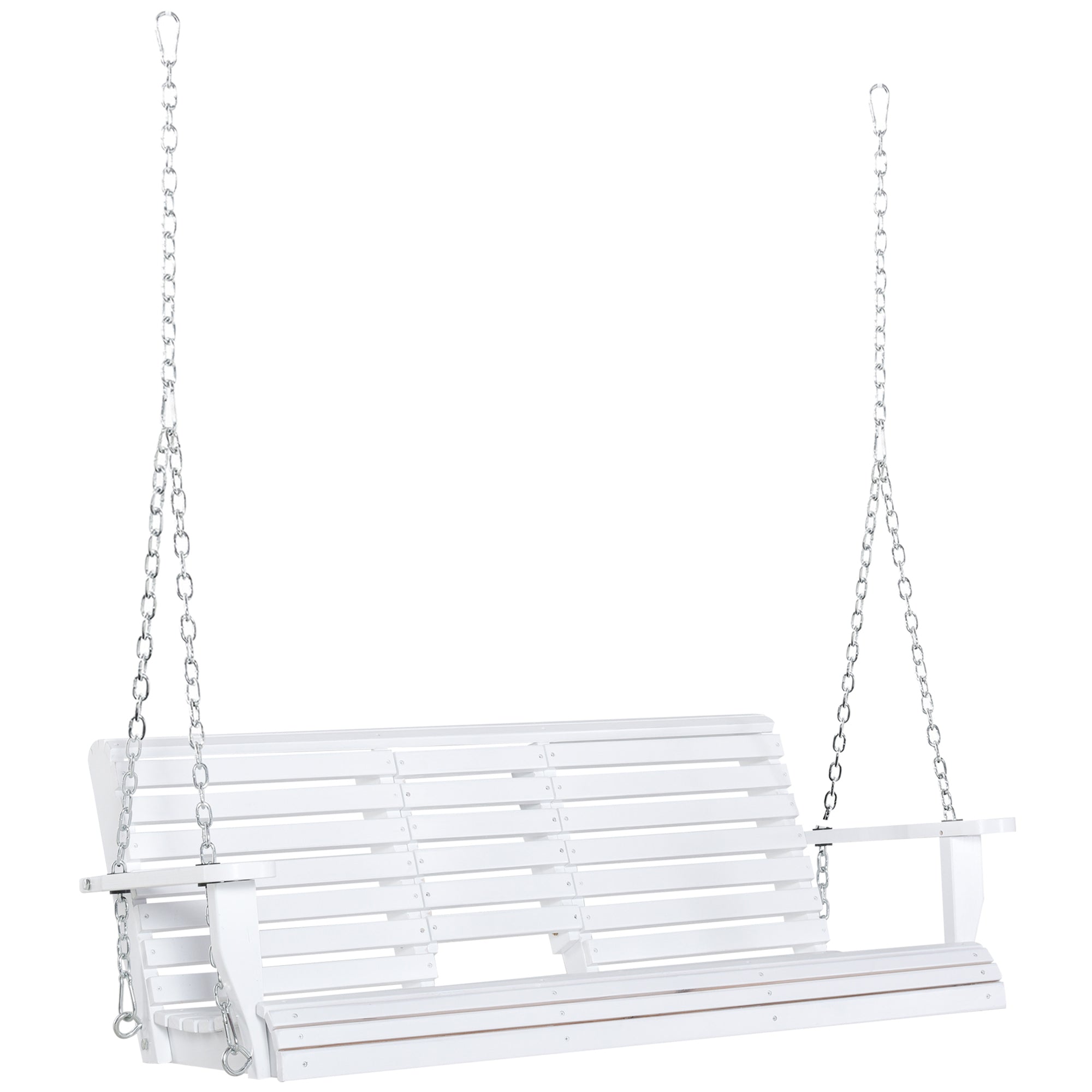 Dondolo 3 Posti da Esterno 150x75x53 cm con Tavolino Centrale e Portabicchieri in Legno e Metallo Bianco