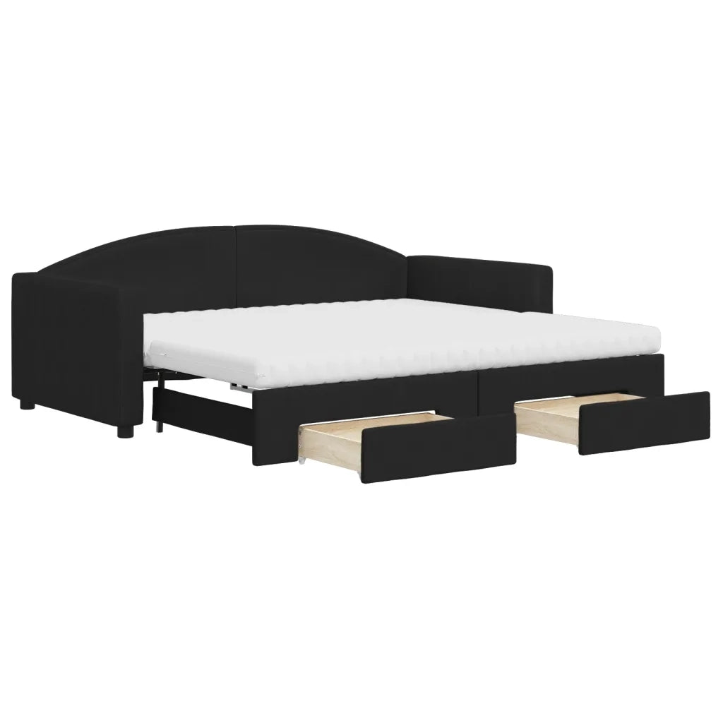 Divano Letto Estraibile con Cassetti Nero 90x190 cm in Tessuto 3197254