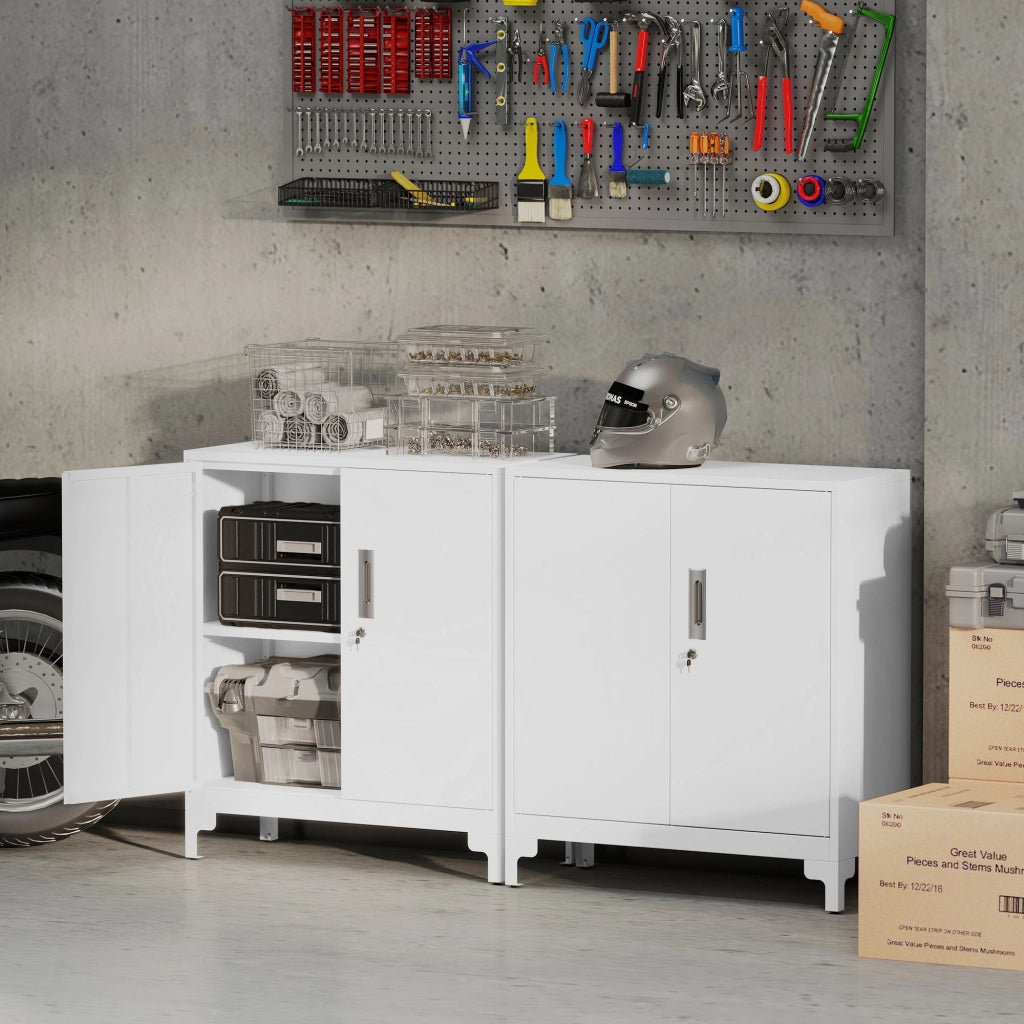 Mobile da Ufficio Portadocumenti con 3 Ripiani, 2 Ante e Chiavi, 80x35x91 cm, Bianco